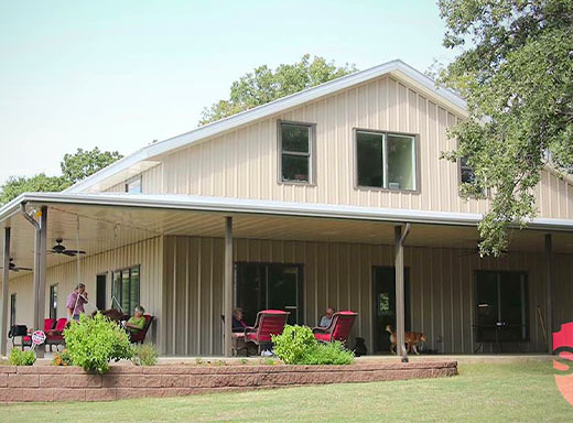 Steel building home image with outdoor seating