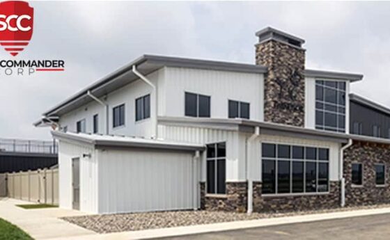 Modern steel building home kit with sleek design and durable construction. Steel Commander Corp logo — American prefab steel building manufacturer, Boca Raton, Florida