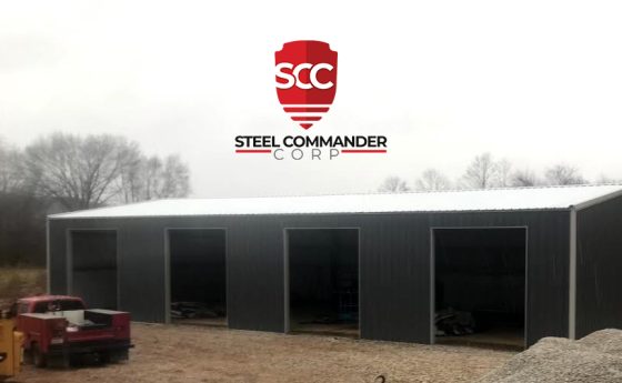 Four Car Steel Garage with Red Truck
