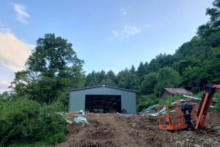 Steel building for storage purposes in a rural setting.