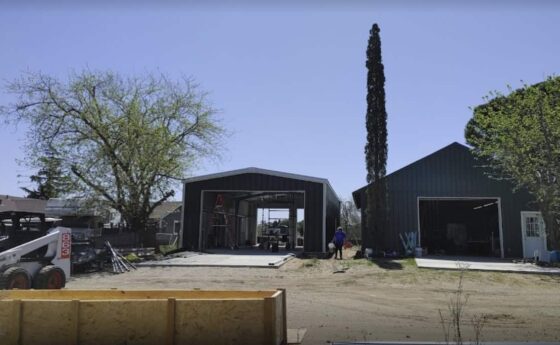 Steel Garage with Large Tree