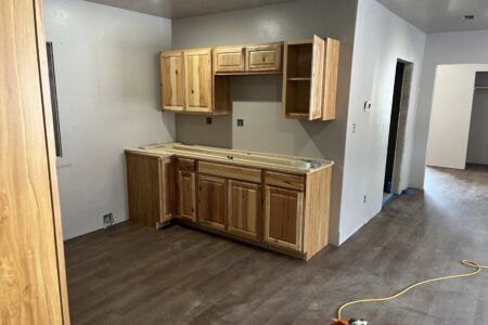 Interior build out of a kitchen within a steel building home