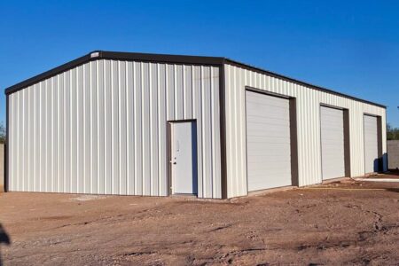 Large steel garage workshop building with multiple 3 Car Steel Garage