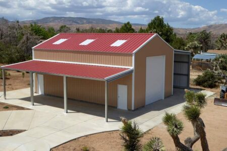 Prefab steel self-storage facility with multiple drive-up units and roll-up doors — 50-state approved kit.