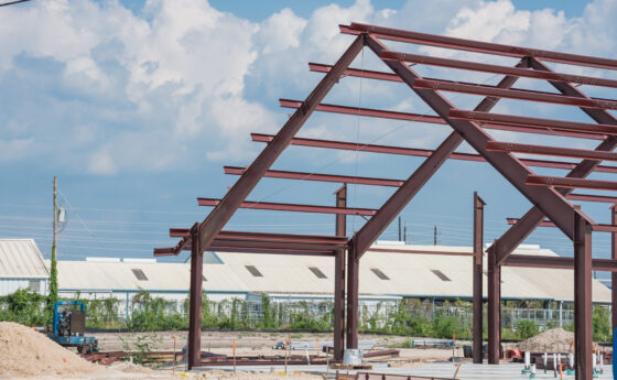 rigid frame steel building without walls and under construction
