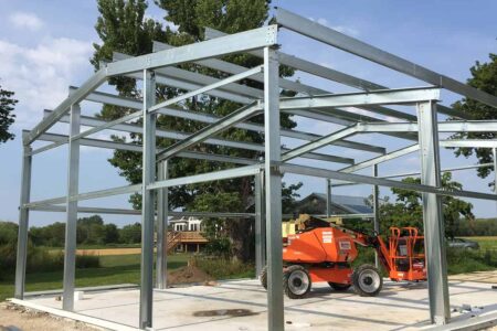 C-Channel and I-Beam Buildings C-Channel steel building kit with gray oxide primer finish — economical prefab metal structure