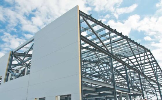 Aerial view of multi-building steel commercial complex — scalable prefab expansion, factory-direct delivery