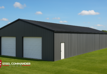 Custom steel garage building kit with insulated panels and double doors — residential and commercial