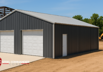Custom steel garage building kit with insulated panels and double doors — residential and commercial