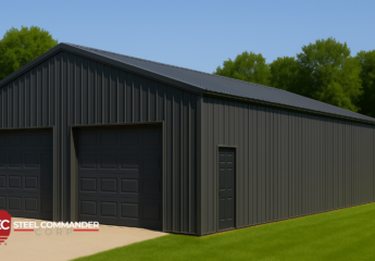 Custom steel garage building kit with insulated panels and double doors — residential and commercial