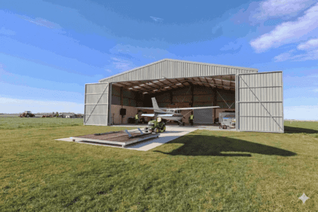 Tan Steel Hangar Building in the Midwest