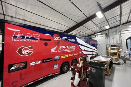 Racing RV storage in steel building for recreation