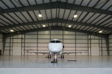 White interior of steel airplane hangar metal buildings American made