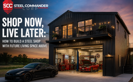 A shouse or shop-house combines a workshop and home under one steel roof. Learn what a shouse is, how much it costs, and how Steel Commander Corp builds yours factory-direct.